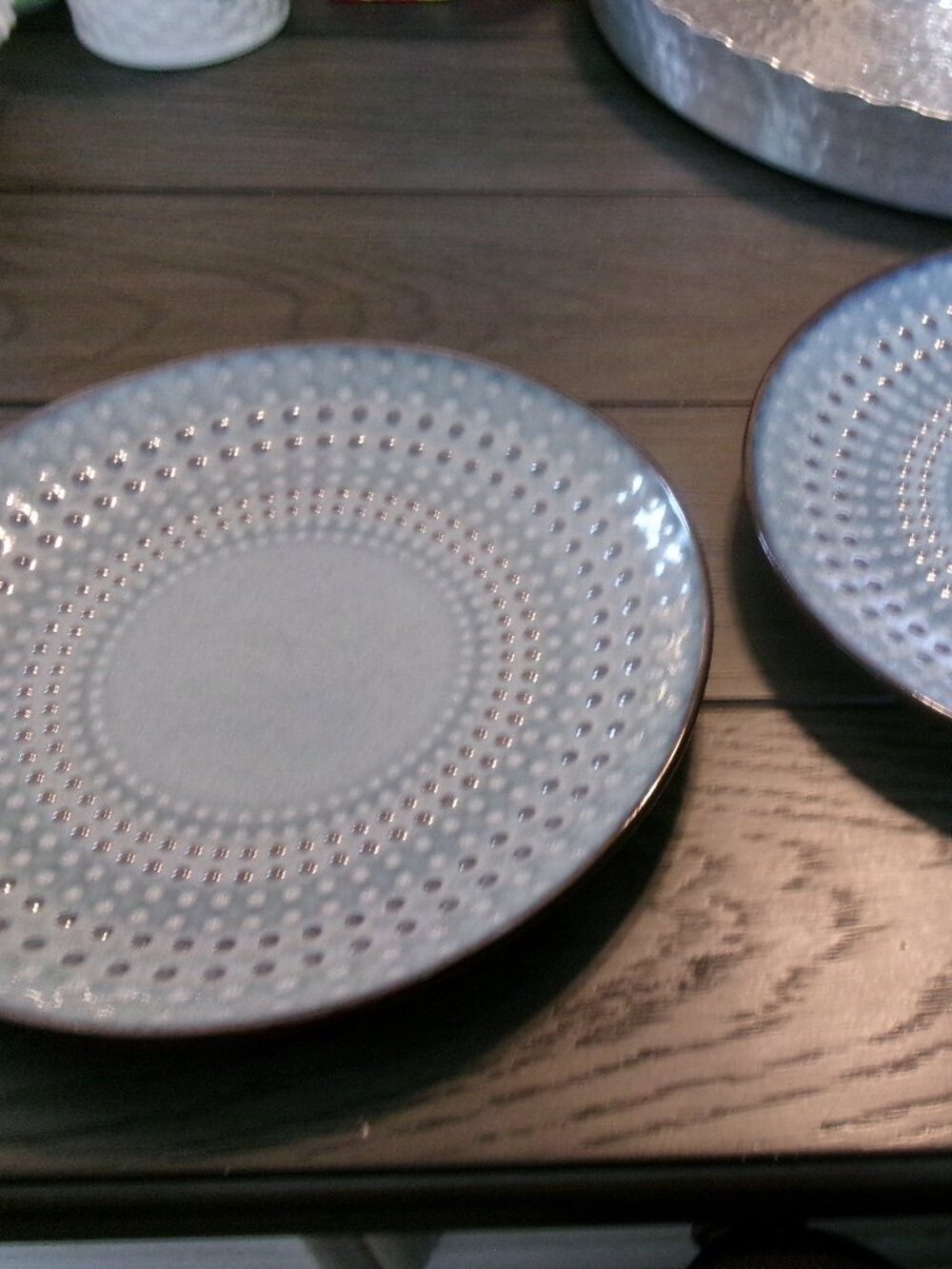 Pfaltzgraff Everyday BRIA Blue SALAD Plates Set of 2 8.25" Stoneware Dot Pattern